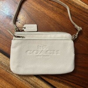 Coach Cream Clutch with Zipper Closure and Removable Strap